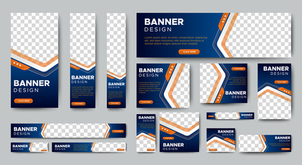 Abstract banner design web template Set, Horizontal header web banner. Modern Gradient Blue cover header background for website design, Social Media Cover ads banner, flyer, invitation card
