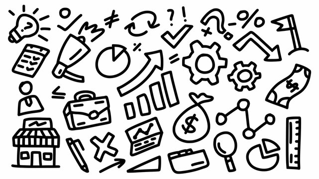 business strategy and graphic chart icon set hand drawn doodle outline vector template illustration collection for business and management