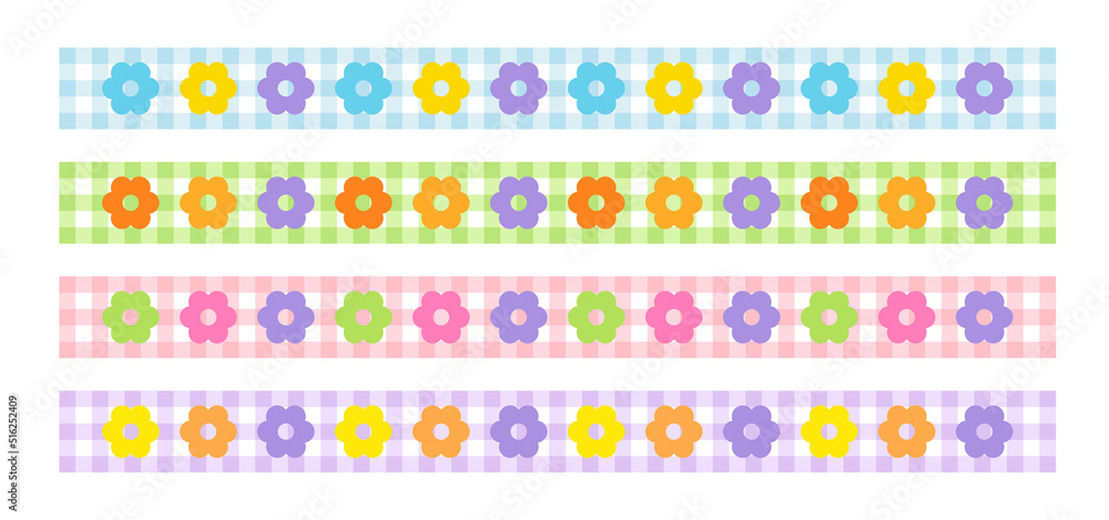 Poster a set of deco border line illustrations in a combination of colorful check patterns and flower shape