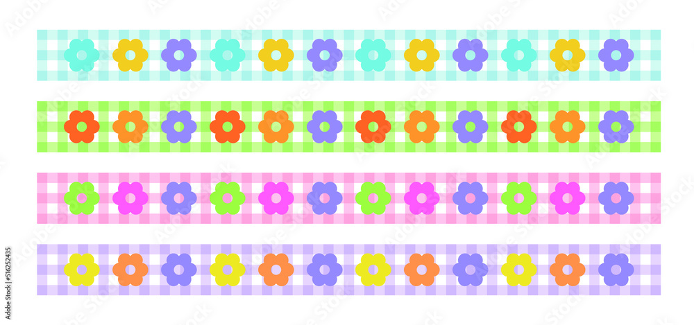 Poster a set of deco border line illustrations in a combination of colorful check patterns and flower shape