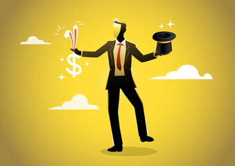 A businessman performing a magic show