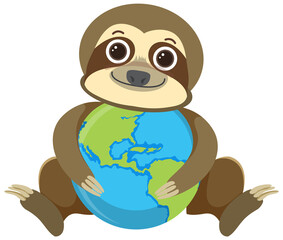Sloth hugging earth globe