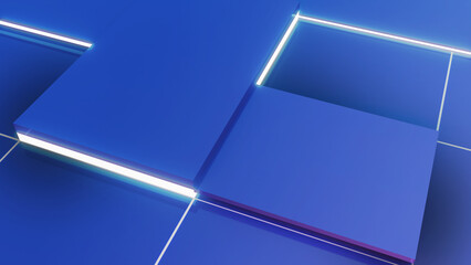 Abstract blue technology square shape background and neon light,Cyberspace,3d rendering