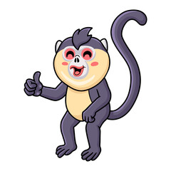 Cute little snub nosed monkey cartoon giving thumb up