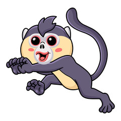 Cute little snub nosed monkey cartoon running