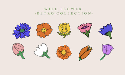 set of groovy wild flowers retro collection