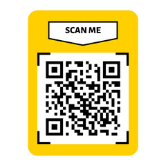 Scan me QR code frame design. QR code for payment, text transfer with scan me button. Vector illustration isolated in white background