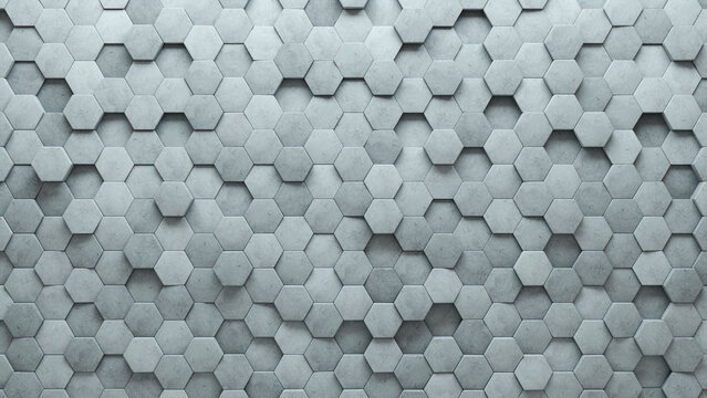 Fototapeta Semigloss Tiles arranged to create a Concrete wall. 3D, Hexagonal Background formed from Futuristic blocks. 3D Render