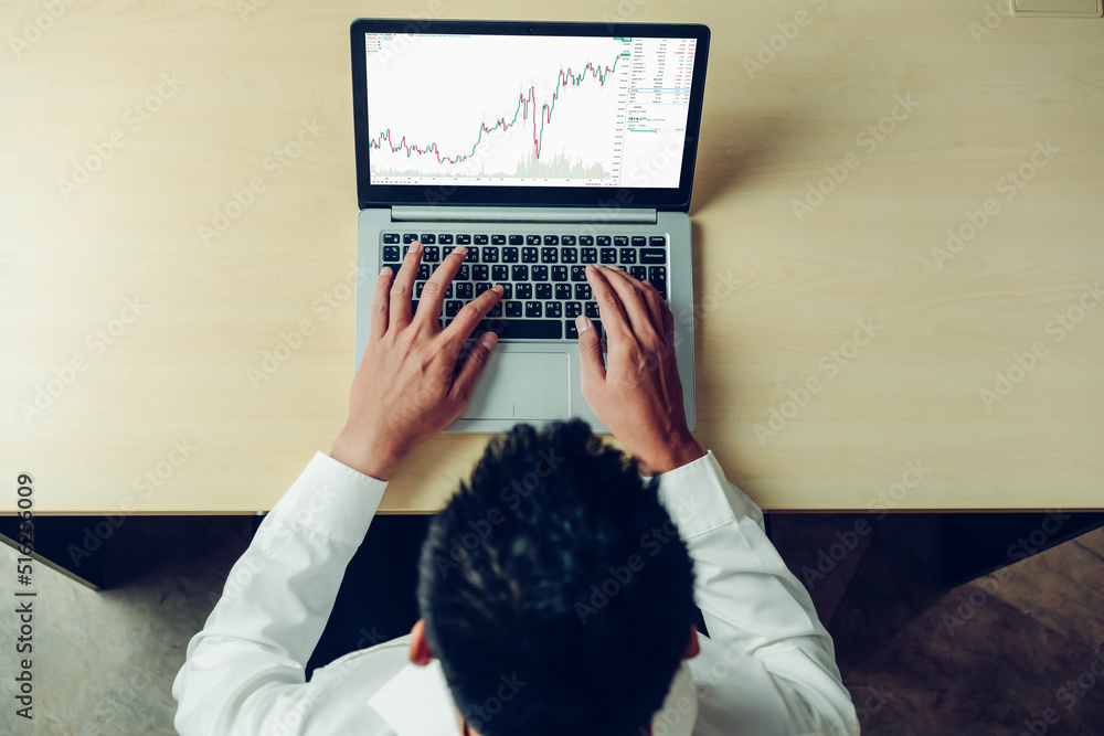 Poster stock market data chart analysis by ingenious computer software . investment application display sto