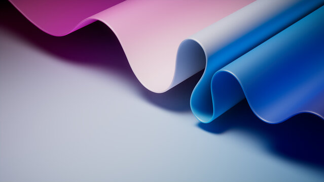 Modern 3D Abstract Background with Undulating Surface. Blue and Pink Wallpaper with Copy-Space.