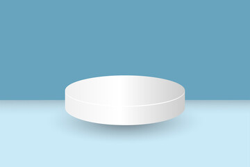 Podium on blue background, illustration mock up scene geometry shape platform forms for product display.