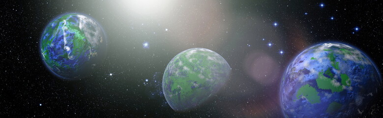 planet in galaxy use for science design fantasy. Planet from space 3D  orbital view, our planet from the orbit