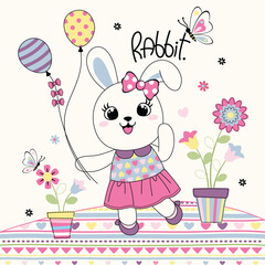 Cartoon cute bunny happy vector
