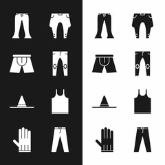 Set Pants, Men underpants, Gardener worker hat, Sleeveless T-shirt, and Leather glove icon. Vector