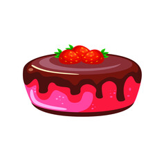 sweet fruit cake, traditional sweet strawberry cake. Flat design. Vector illustration