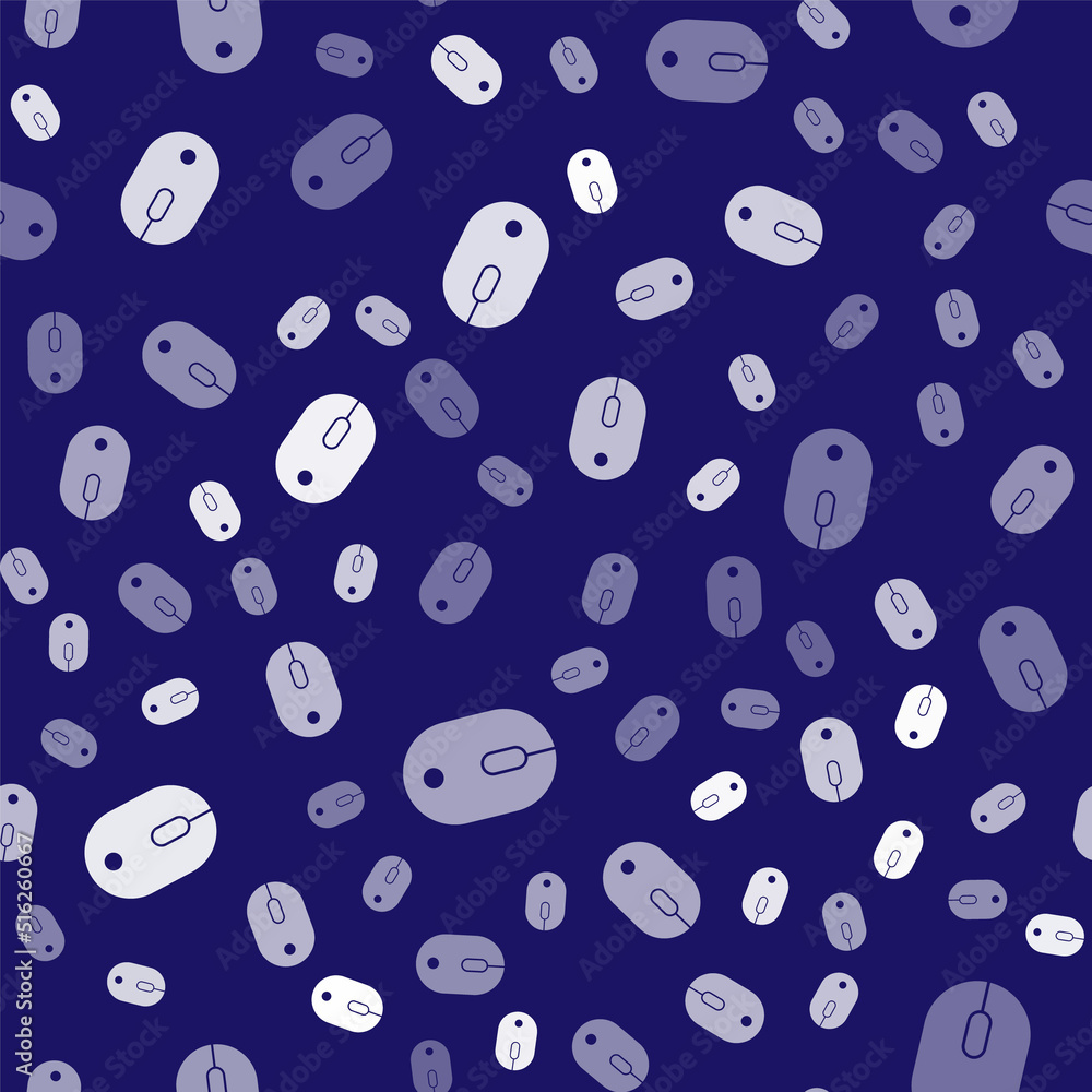 Poster white computer mouse icon isolated seamless pattern on blue background. optical with wheel symbol. v