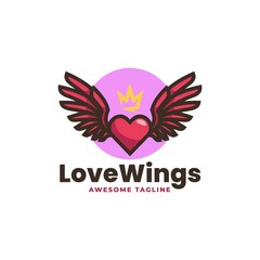 Vector Logo Illustration Love Wings Simple Mascot Style.
