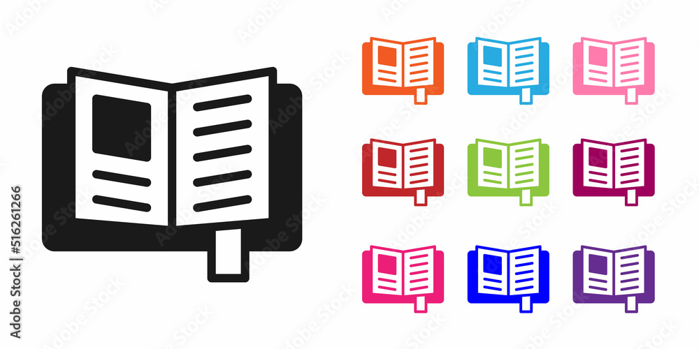 Poster black reading book icon isolated on white background. set icons colorful. vector
