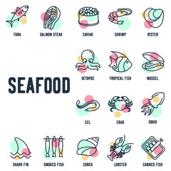 Fish and seafood set icon symbol template for graphic and web design collection logo vector illustration