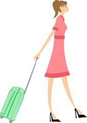 旅行に行く女性　フラット素材