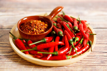 Red chili peppers and  red chili pepper flakes.