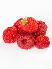 set of beautiful and ripe raspberries isolated on white background