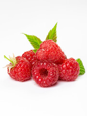 Ripe raspberries with leaf isolated on a white background