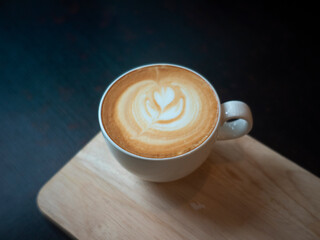 latte coffee cup  on wood tray