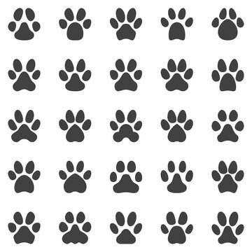 Animal Pet Paw Print icons set - Black Silhouette Paw Prints symbols