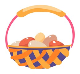 Woven basket with eggs, farming and agriculture