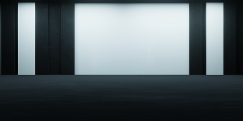 3d rendering of black and white spaceship corridor background. Scene for advertising, showroom, technology, future, interior, modern, sport, game, metaverse, warehouse, garage. Sci Fi Illustration