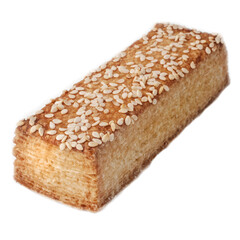 puff pastry with sesame seeds closeup on white background isolated