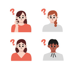 Women, females icon set. Flat drawn style vector design illustrations.