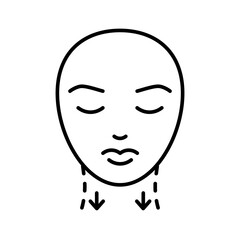 Face medical beauty procedure and on neck, line icon. Facelift, aesthetic contour, smoothing wrinkle. Plastic surgery, lifting contour skin. Vector