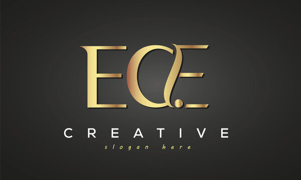 ECE creative luxury stylish logo design with golden premium look, initial tree letters customs logo for your business and company