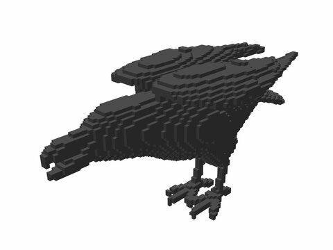 Raven made from cubes. Voxel art. Futuristic concept. 3d Vector illustration.