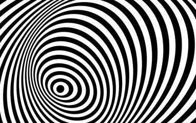 Abstract pattern of black and white lines. Optical illusion. Op art illustration. - obrazy, fototapety, plakaty