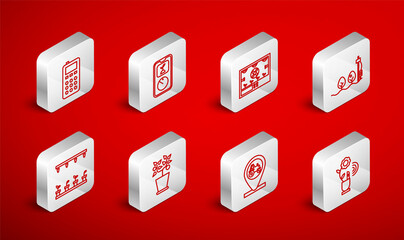 Set line Smart farming technology, Standalone sensor and plant, Tractor location, Remote control, Plant pot and Automatic irrigation sprinklers icon. Vector