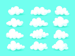 Set of clouds icon character vector illustration. Isolated on blue background.
