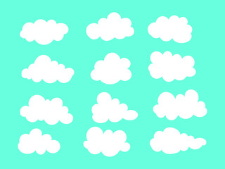 Fototapeta premium Set of clouds icon character vector illustration. Isolated on blue background.