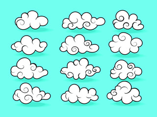 Obraz premium Set of clouds icon character vector illustration. Isolated on blue background.