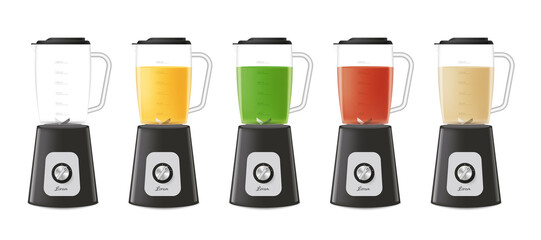 Set of blenders with shakes, smoothies in 3d vector illustration isolated