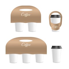 Coffee cup cardboard holder template realistic vector illustration isolated.