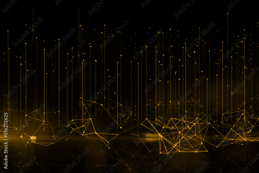 Aufkleber Abstract polygonal lines on dark backdrop. Big data, technology, metaverse and future concept. 3D Rendering.