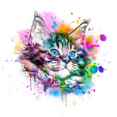 Foto op Canvas abstracte kleurrijke kattensnuitillustratie, grafisch ontwerpconcept © reznik_val