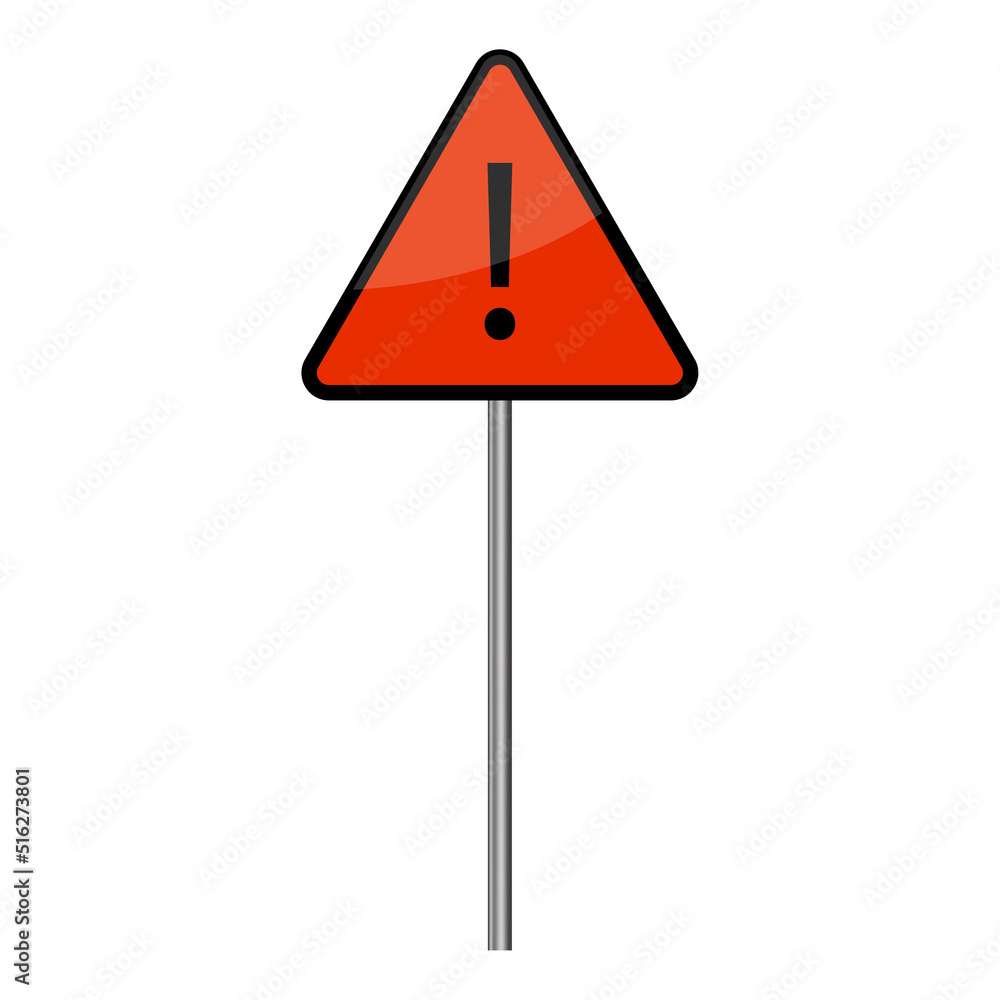 Poster red triangle exclamation mark. red warning sign. vector illustration. stock image.