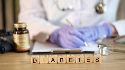 Diabetes word collected with wooden blocks in row