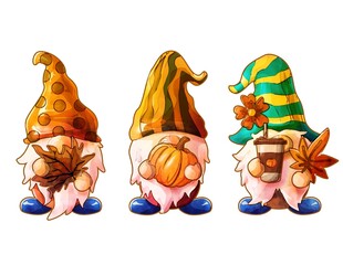 Fall Gnomes illustration, Gnomes With Pumpkins illustration, Pumpkin, Fall T-shirt,