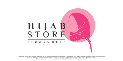 Set of hijab for moslem fashion logo design with creative element Premium Vector