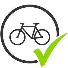 Fahrrad Icon im Kreis mit Häkchen